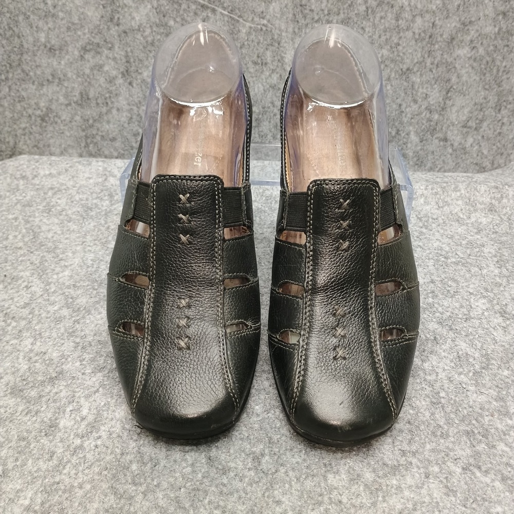Naturalizer Womens Leather Loafers 7.5 W Black Floriza Slip On Vented Shoes